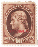 209SD - 1879 10c Thomas Jefferson, Brown, Specimen Type D