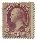 O27 - 1873 3c Department of Justice Official, Purple, Hard Paper