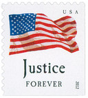 4648 - 2012 First-Class Forever Stamp - Flag and "Justice" with Dark Dots in Star (Sennett Security Products)