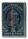RD16a - 1918-22 $5 Stock Transfer Stamp, Dark Blue, Perf. 11, Red Vertical Overprint 2mm Apart, Reading Down