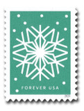 5949 - 2024 First-Class Forever Stamp - Winter Whimsy: Snowflake with Aquamarine Background