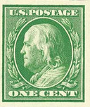 383 - 1910 1c Franklin, Green, Single Line Watermark, Imperf.