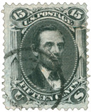 98 offer - 1868 15c Abraham Lincoln, Black, F Grill, Perf. 12