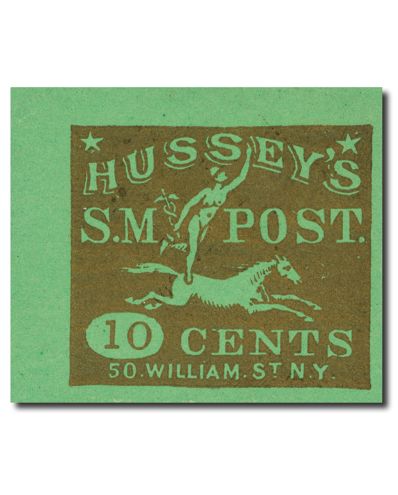 87LE2 - 1863 10c Hussey's S. M. Post, Gold on Green Glazed Surface ...