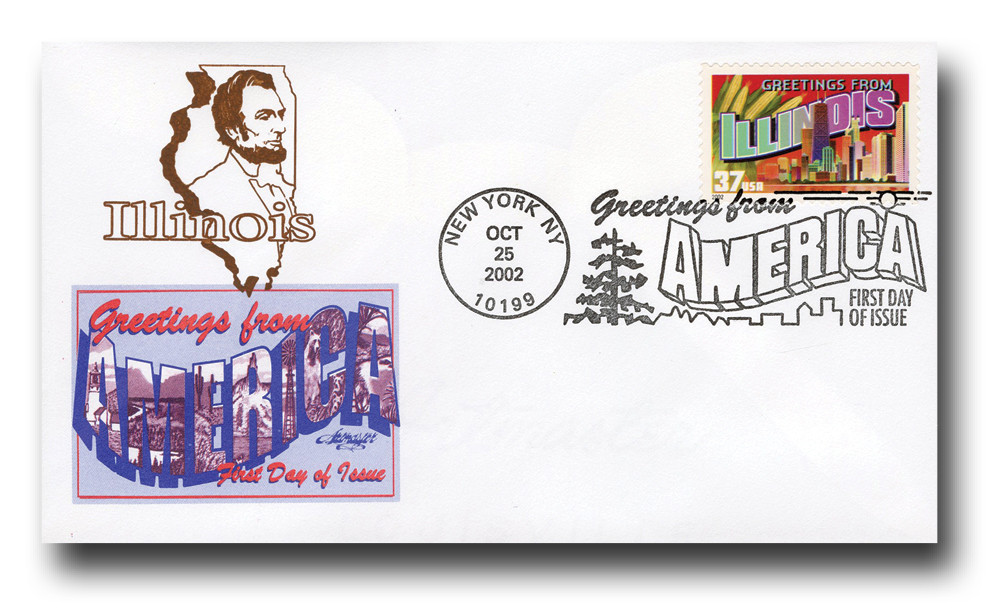 3708d - 2002 37c Greetings from America,Illinois - Mystic Stamp Company