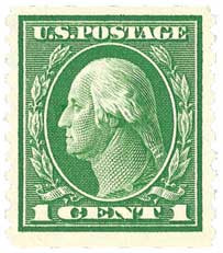 Watermark Single Line 443 - 1914 1c Washington, Green, Single Line Watermark, Perf. 10 ...