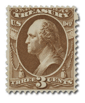 O74 - 1873 3c Treasury Department Official, Brown, Hard Paper