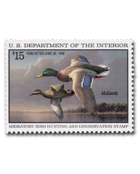 RW62 - 1995 $15.00 Federal Duck Stamp - Mallards in Flight