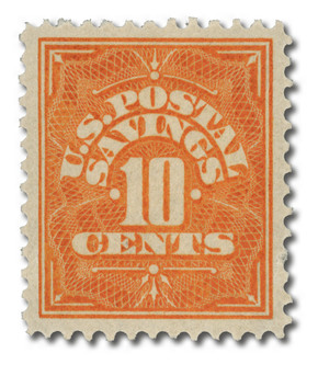 PS1 - 1911 10c Postal Savings, Orange, Double Line, Watermark, Perf. 12