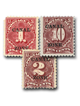 CZJ12-14 - 1924 Canal Zone Postage Due, Black Overprints, Type A, Set of 3 Stamps