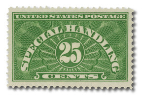 QE4a - 1928 25c Special Handling, Yellow Green