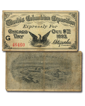 MA2124 - 1893 World's Columbian Exposition Ticket, Expressly for Chicago Day - Worn Condition, Without Stub