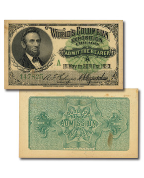 MA2129 - 1893 World's Columbian Exposition Ticket, Lincoln, Worn