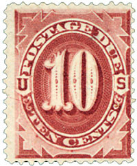 J26 - 1891 10c Postage Due, Bright Claret