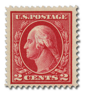 406 - 1912 2c Washington, , Carmine, Single Line Watermark, Perf. 12