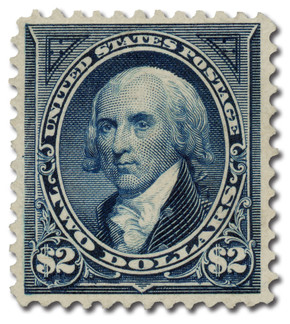 277 - 1895 $2 James Madison, Bright Blue, Double Line Watermark, Perf. 12