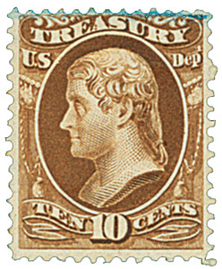 O111 - 1879 10c Treasury Department Official, Brown, Soft Paper