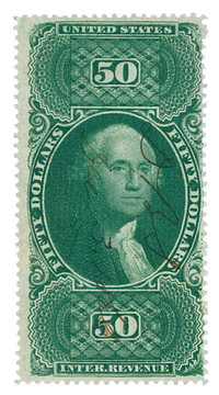 R101 - 1863 $50 U.S. Internal Revenue Stamp, Green, Perf. 12
