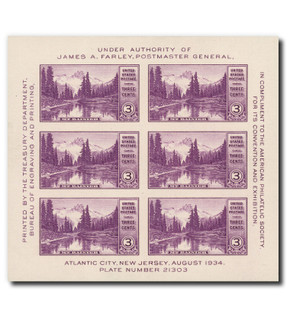 750 - 1934 3c Mt. Rainier, Washington, Purple, Souvenir Sheet