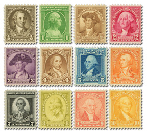 704-15 - 1932 Washington Bicentennial Issues, Complete Set of 12 Stamps