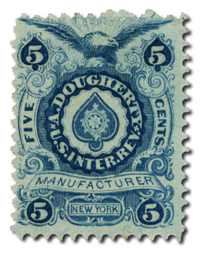 RU4b - 1871-77 5c A. Dougherty, Blue , Silk Paper, 20x26mm