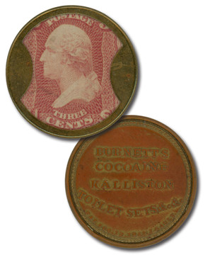 EP45 - 1862 3c Washington, Burnett's Cocoaine Kalliston, Encased Postage
