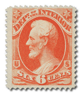 O18 - 1873 6c Department of the Interior Official, Vermilion, Hard Paper