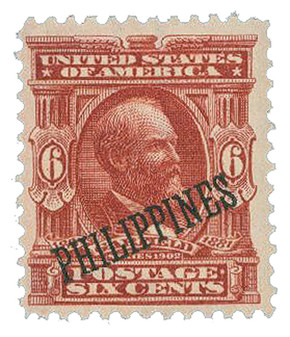 PH231 - 1903-04 6c James A. Garfield, Brown Lake, Philippines Black Overprint
