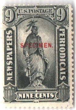 PR14SD - 1875 9c Newspaper & Periodical Stamp - type D red "Specimen" overprint, black PR14SD - 1875 9c Newspaper & Periodical Stamp - type D red "Specimen" overprint, black