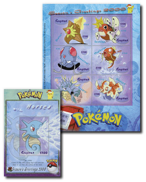3571-72 - 2001 Guyana, Water Pokémon, Sheet of 6 and Souvenir Sheet