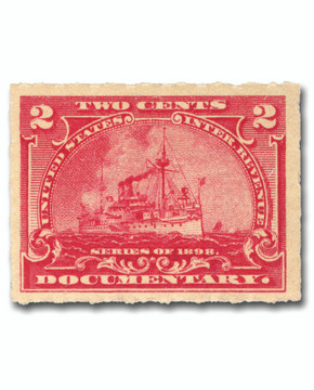 R164 - 1898 2c Battleship, Documentary Revenue Stamp, Carmine Rose, Rouletted 5.5