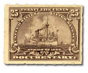 R169 - 1898 25c Battleship, Documentary Revenue Stamp, Purple Brown, Rouletted 5.5