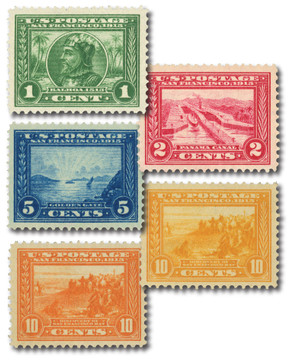 1913 Panama-Pacific Exposition, Perf. 12, Complete Set of 5 Stamps