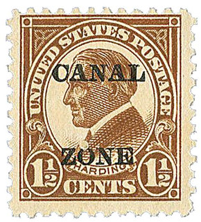 CZ72 - 1925 11/2c Warren G. Harding, Yellow Brown, Canal Zone Overprint Type A