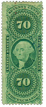 R65 - 1862-71 70c U.S. Internal Revenue Stamp, Foreign Exchange, Orange, Perf. 12