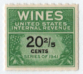 RE187 - 1951-54 20 2/5c Cordials, Wines, Etc. Stamp, Green & Black, Rouletted 7, Denomination Spelled Out in One Line