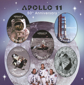 M12448 - 2018 $2 Apollo 11 Moon Landing - 50th Anniversary, Mint, Sheet of 5 Stamps, Tuvalu