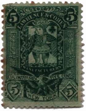 RU11b - 1871-77 5c Lawrence & Cohen, Green, Silk Paper