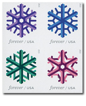 5031-34c - 2015 First-Class Forever Stamp - Imperforate Geometric Snowflakes