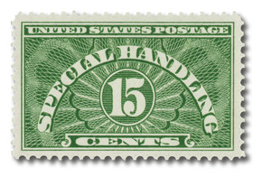 QE2 - 1928 15c Special Handling Stamp, Yellow Green