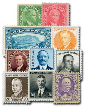 CZ105-14 - 1928-40 Canal Zone Postage, Complete Set of 10 Stamps