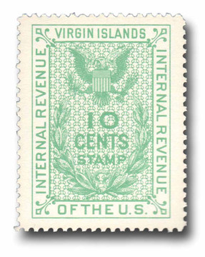 DWIR49 - 1965 10c Danish West Indies Documentary Tax Revenue Stamp, Green, Perf. 12.5