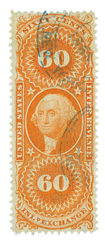 R64 - 1862-71 60c U.S. Internal Revenue Stamp, Inland Exchange, Orange, Perf. 12