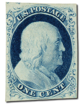 13 - 1855 10c Washington, Green, Type I, Imperf. - Mystic Stamp