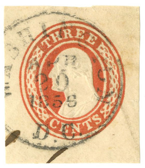 U9 - 1854 3c Washington, Red, Stamped Envelope