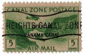 CZCO8 - 1941 5c Canal Zone Official Airmail, Gaillard Cut, Yellow Green, Panama Canal Overprint Type II
