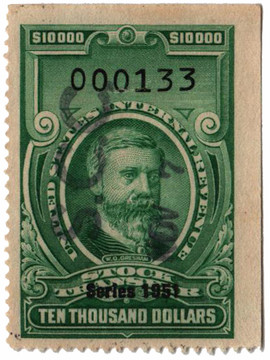RD364 - 1951 $10,000 Stock Transfer Stamp, Bright Green, No Gum