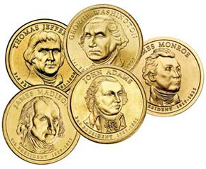 M10219 - 2007-08 $1 US President Coins D Mint 5v