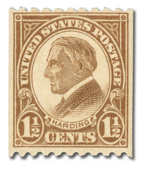 605 - 1925 1 1/2c Warren G. Harding, Yellow Brown, Perf. 10 Horizontally