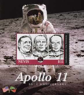 M12502 - 2019 $11 Apollo 11 50th Anniversary, Souvenir Sheet, Mint, Nevis